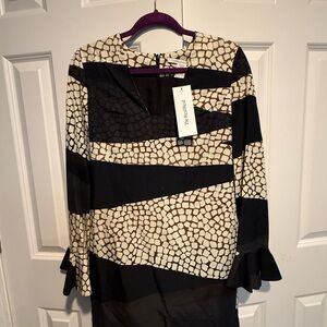 Diane Von Furstenberg Black and Cream Patterned Dress